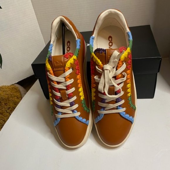 NWT COACH Lowline Trim Burnished Amber/Rainbow Crochet sneaker size 10 - Picture 1 of 8